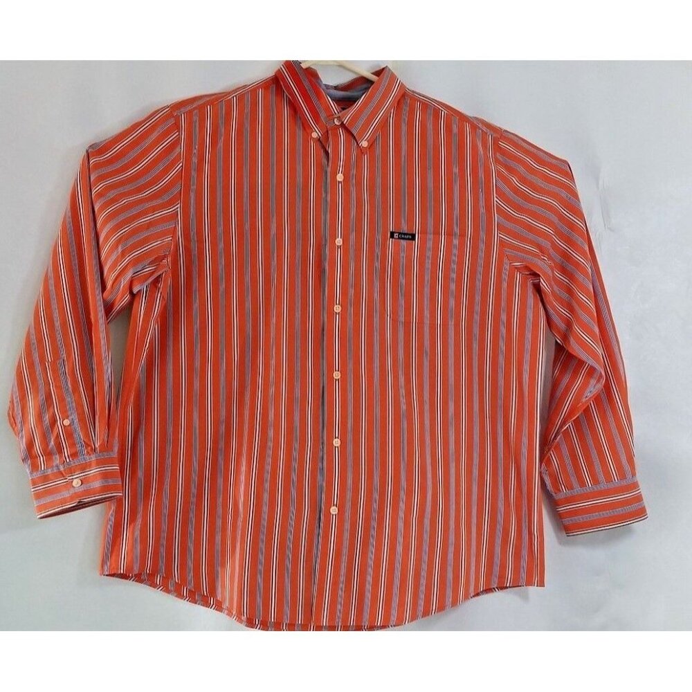 Orange Striped Easy Care Long Sleeve Button Down Dress Shirt Chaps Mens XLarge